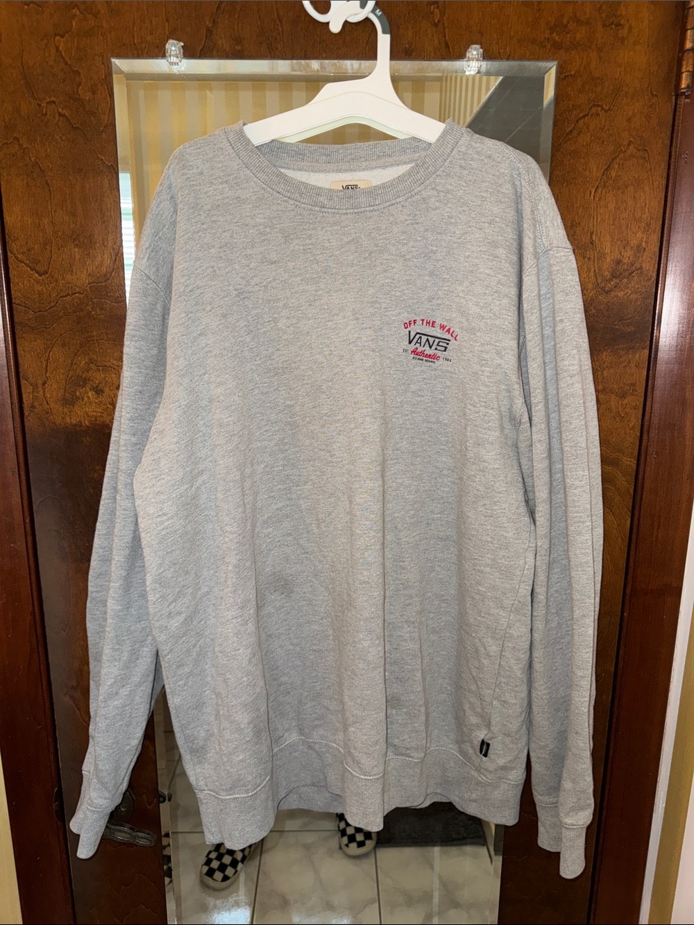 Vans Gray Crewneck Sweatshirt with Small Red Logo